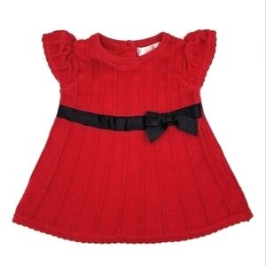 Cherokee Red Knit Dress Holiday Bow 6-9m